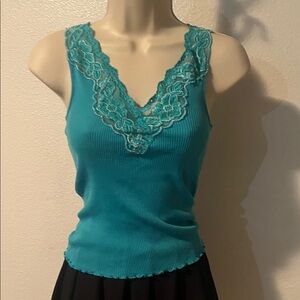 Marciano Teal Lace Trim Tank Top 100% cotton